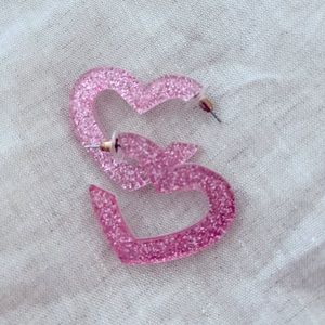 Pink Glitter Heart Earrings